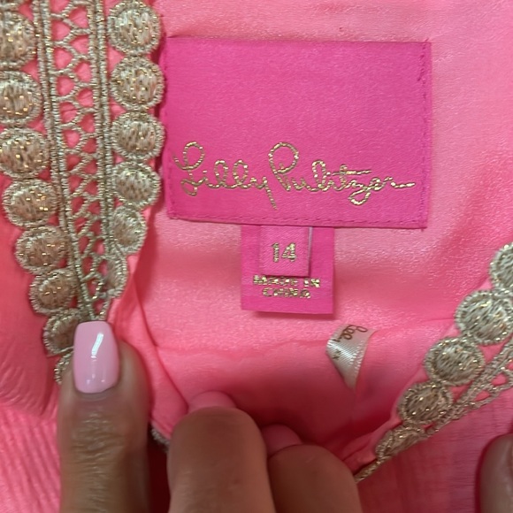 NWOT Lilly Pulitzer Vena Stretch Shift Dress Pink with Gold Detailing, Size 14 - Picture 5 of 9